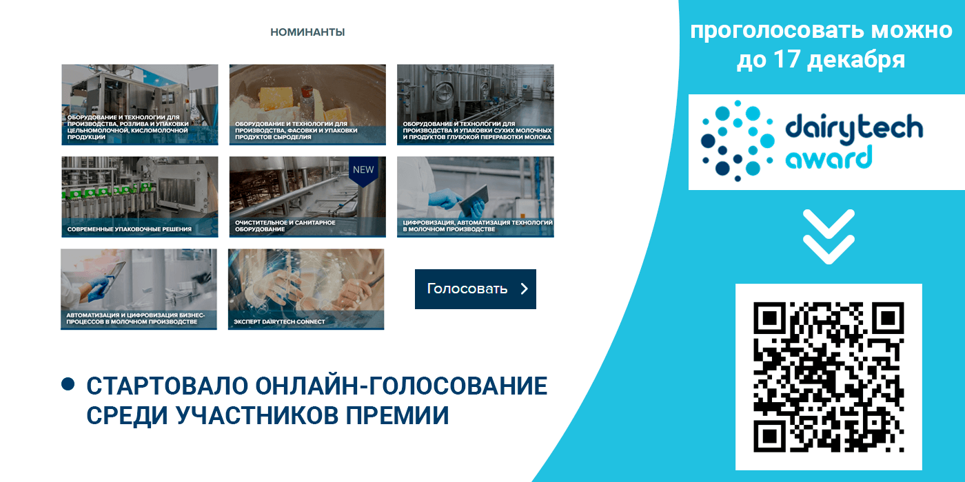 Стартовало онлайн-голосование за участников Премии DairyTech Award